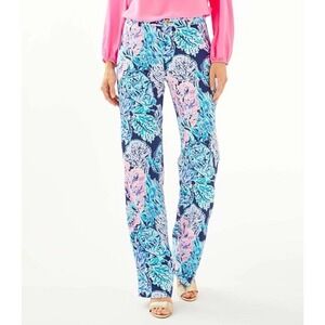 LILLY PULITZER Malorie High Rise Pants Party in Paradise Blue‎ 10 Coastal Preppy